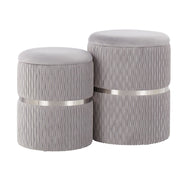 LumiSource Cinch Nesting Ottoman Set in Chrome/Silver Velvet - OT-CINCHVSV