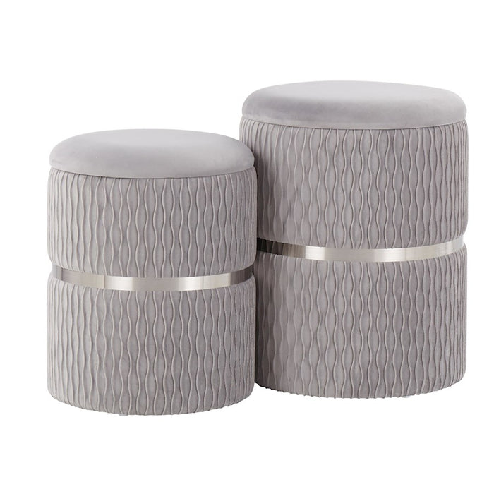 LumiSource Cinch Nesting Ottoman Set in Chrome/Silver Velvet - OT-CINCHVSV