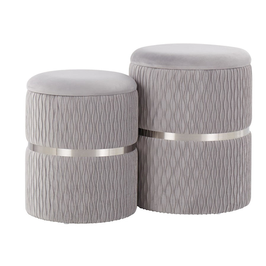 LumiSource Cinch Nesting Ottoman Set in Chrome/Silver Velvet - OT-CINCHVSV