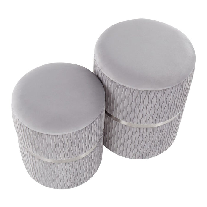 LumiSource Cinch Nesting Ottoman Set in Chrome/Silver Velvet