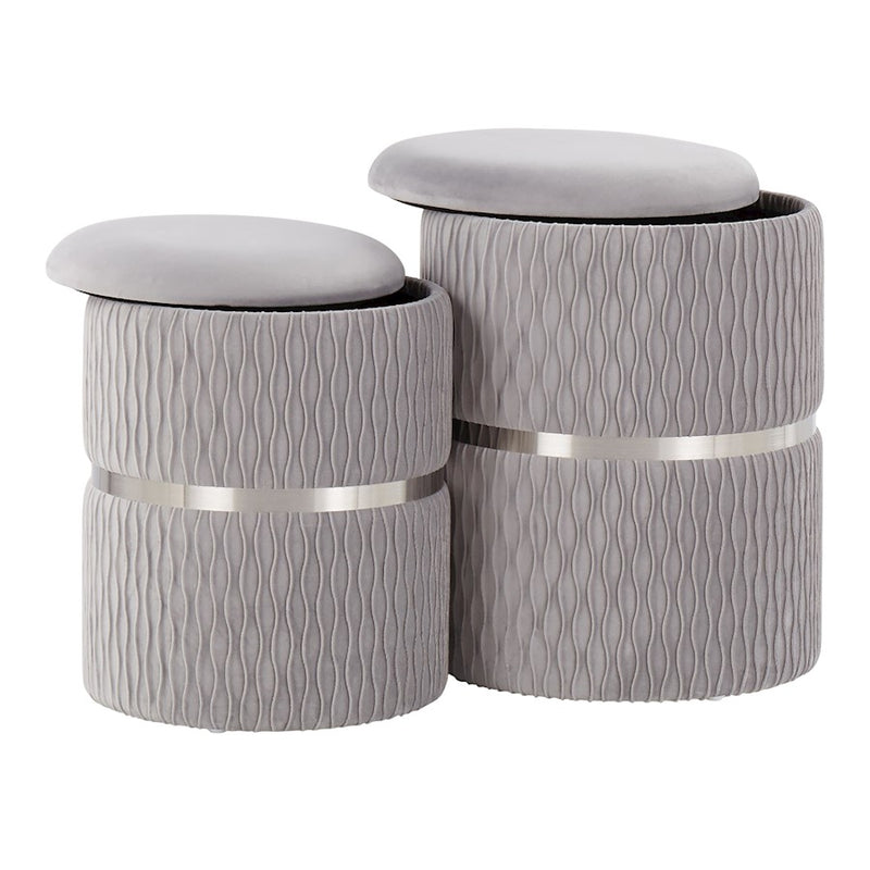 LumiSource Cinch Nesting Ottoman Set in Chrome/Silver Velvet
