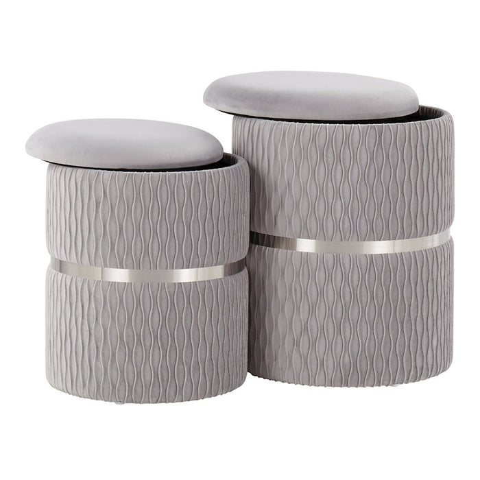 LumiSource Cinch Nesting Ottoman Set in Chrome/Silver Velvet