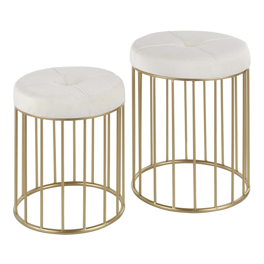 LumiSource Canary Nesting Ottoman Set, Gold/Cream Velvet - OT-CNRYNESTAUVCR