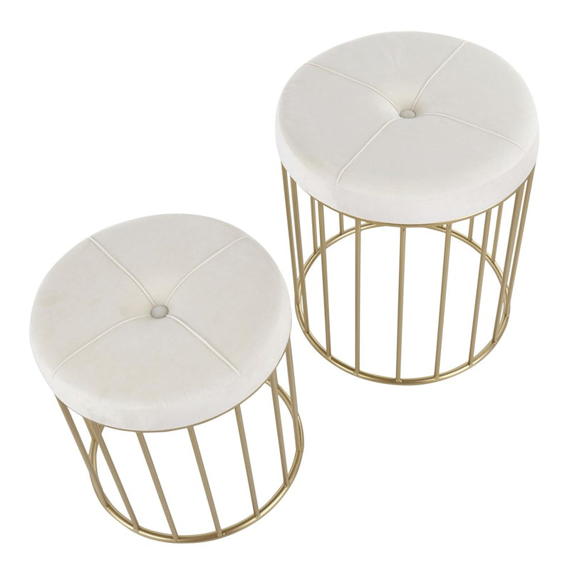 LumiSource Canary Nesting Ottoman Set, Gold/Cream Velvet