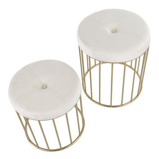 LumiSource Canary Nesting Ottoman Set, Gold/Cream Velvet