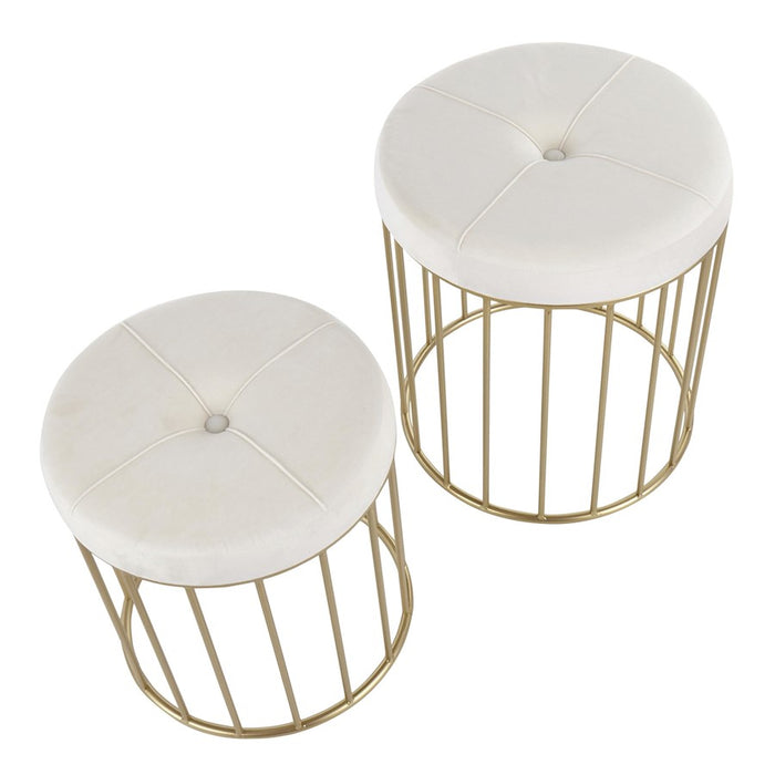 LumiSource Canary Nesting Ottoman Set, Gold/Cream Velvet