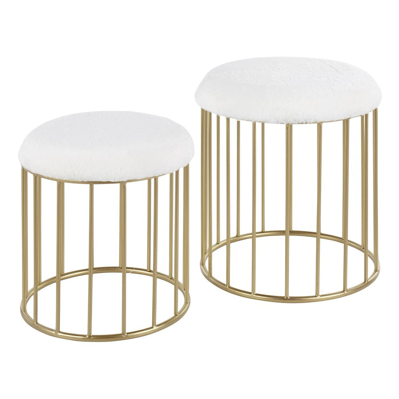 LumiSource Canary Nesting Ottoman Set, Gold/White Plush - OT-CNRYNESTPLSHAUW