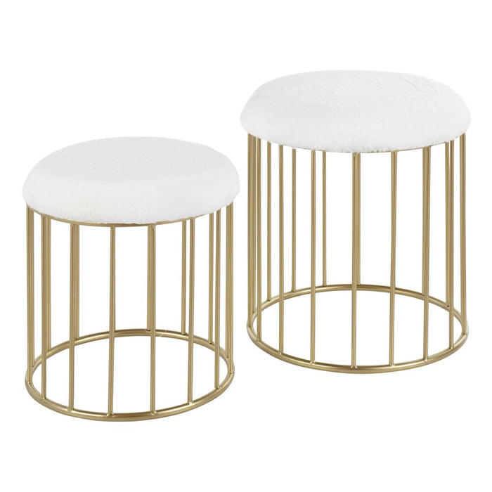 LumiSource Canary Nesting Ottoman Set, Gold/White Plush - OT-CNRYNESTPLSHAUW