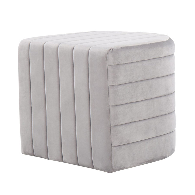 LumiSource Demi Ottoman in Silver Velvet