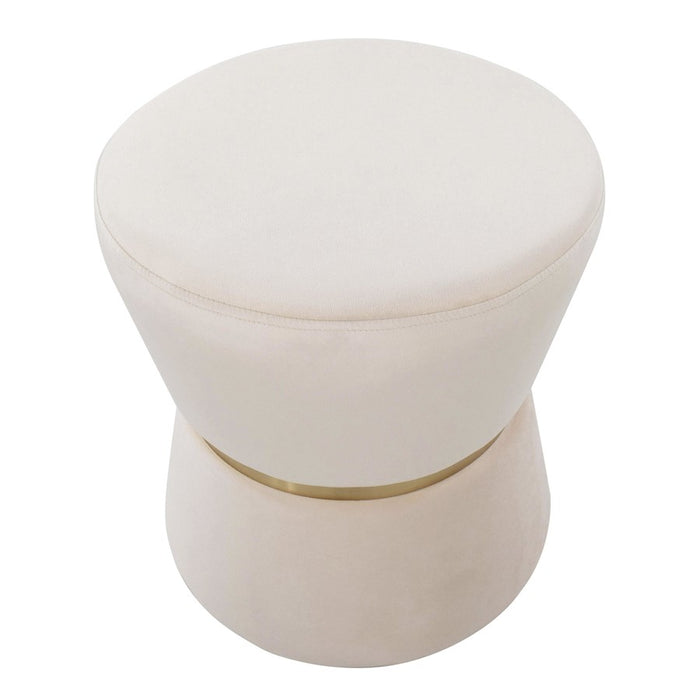 LumiSource Gemma Ottoman in Cream Velvet/Gold Metal