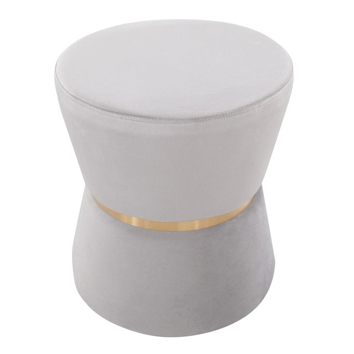 LumiSource Gemma Ottoman in Silver Velvet/Gold Metal