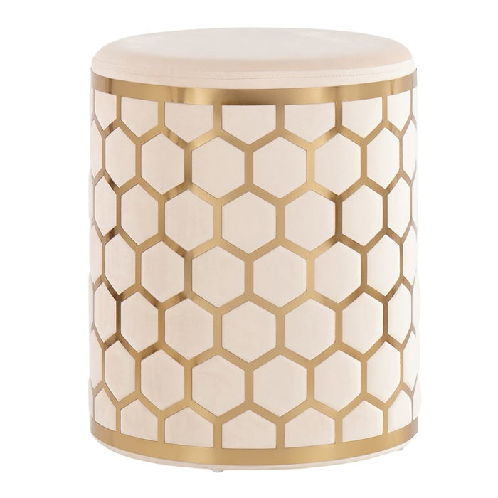 LumiSource Honeycomb Ottoman in Gold Steel/Cream Velvet - OT-HONEYAUVCR