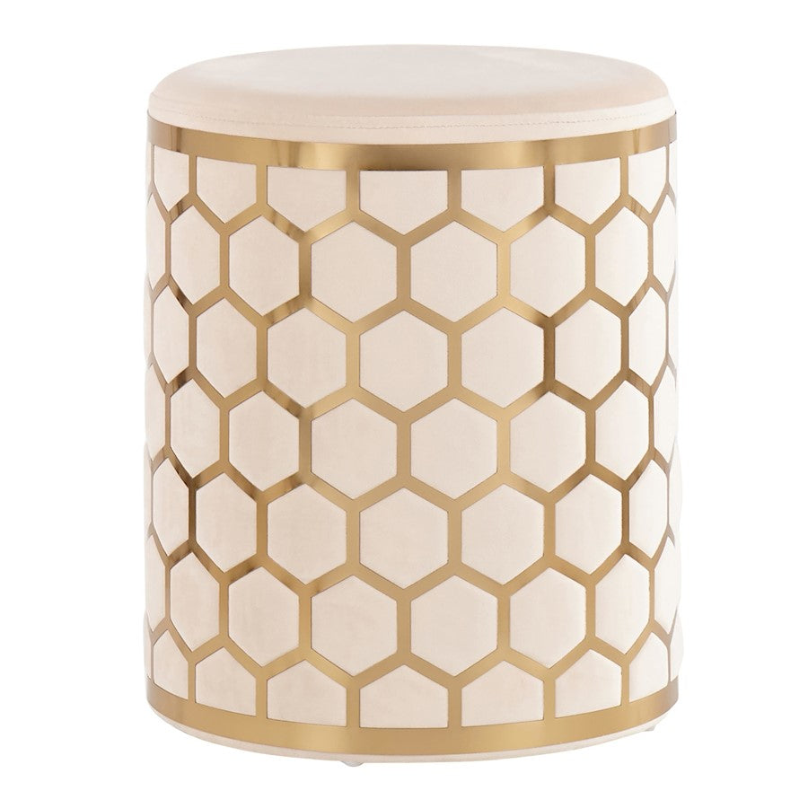 LumiSource Honeycomb Ottoman in Gold Steel/Cream Velvet - OT-HONEYAUVCR