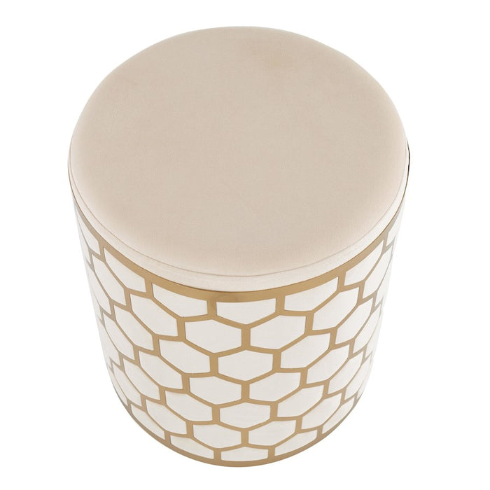 LumiSource Honeycomb Ottoman in Gold Steel/Cream Velvet