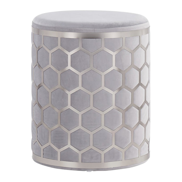 LumiSource Honeycomb Ottoman in Chrome/Silver Velvet - OT-HONEYVSV