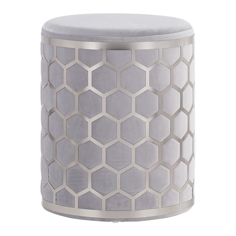 LumiSource Honeycomb Ottoman in Chrome/Silver Velvet - OT-HONEYVSV