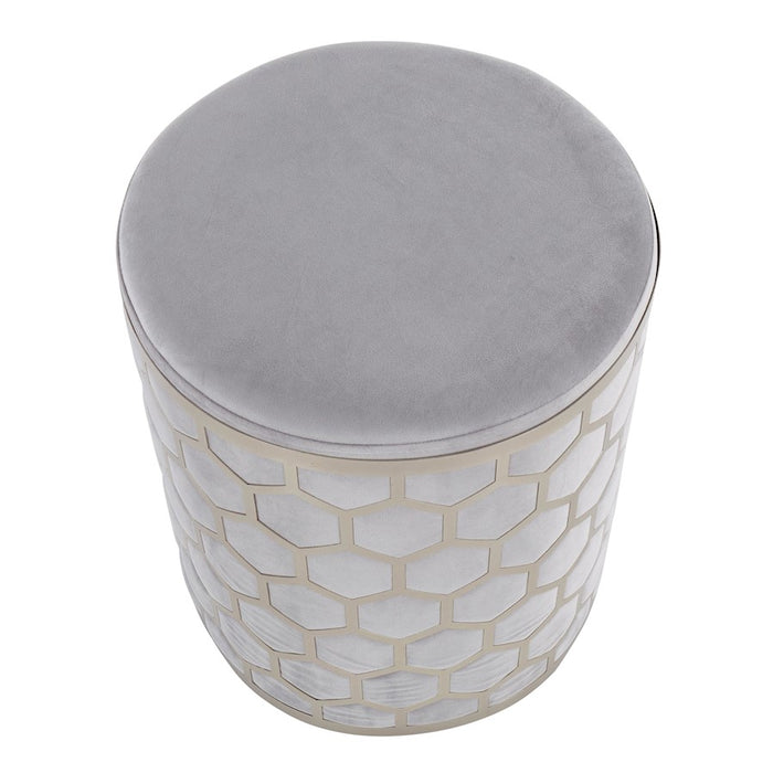 LumiSource Honeycomb Ottoman in Chrome/Silver Velvet