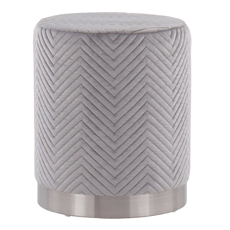 LumiSource Marla Chevron Ottoman in Chrome/Silver Velvet - OT-MARLACHVRNVSV