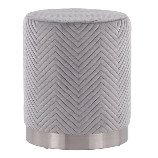 LumiSource Marla Chevron Ottoman in Chrome/Silver Velvet - OT-MARLACHVRNVSV