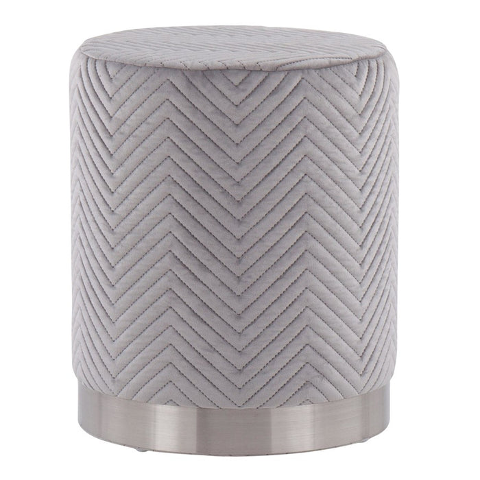 LumiSource Marla Chevron Ottoman in Chrome/Silver Velvet - OT-MARLACHVRNVSV