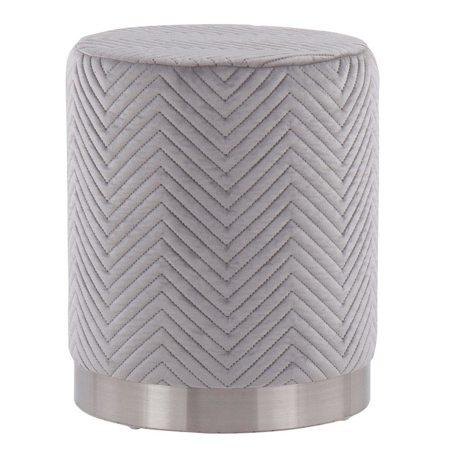 LumiSource Marla Chevron Ottoman in Chrome/Silver Velvet - OT-MARLACHVRNVSV
