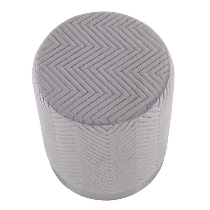 LumiSource Marla Chevron Ottoman in Chrome/Silver Velvet
