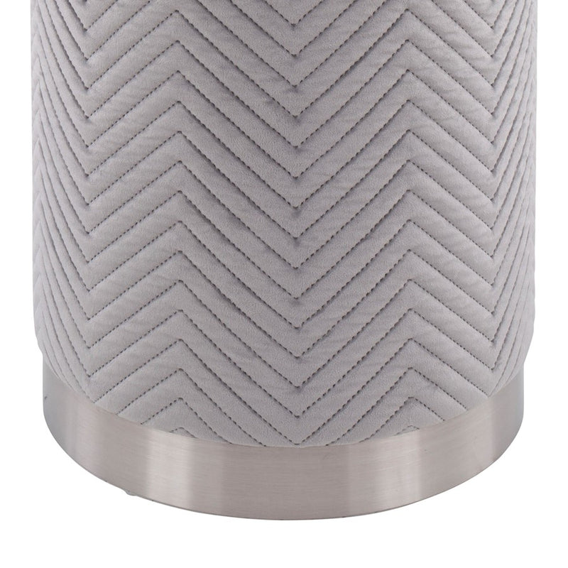 LumiSource Marla Chevron Ottoman in Chrome/Silver Velvet