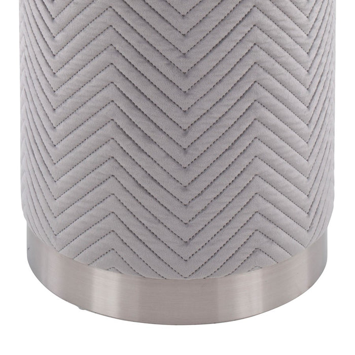 LumiSource Marla Chevron Ottoman in Chrome/Silver Velvet