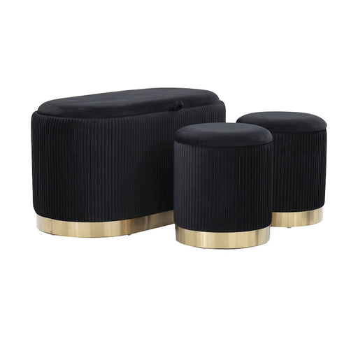 LumiSource Marla DLX Nesting Pleated Ottoman Set, Gold/Black - OT-MARLADLXPLTVBK