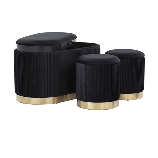 LumiSource Marla DLX Nesting Pleated Ottoman Set, Gold/Black