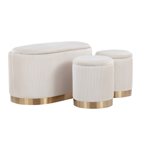 LumiSource Marla DLX Nesting Pleated Ottoman Set, Gold/Cream - OT-MARLADLXPLTVCR