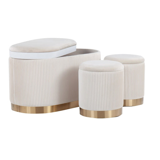 LumiSource Marla DLX Nesting Pleated Ottoman Set, Gold/Cream