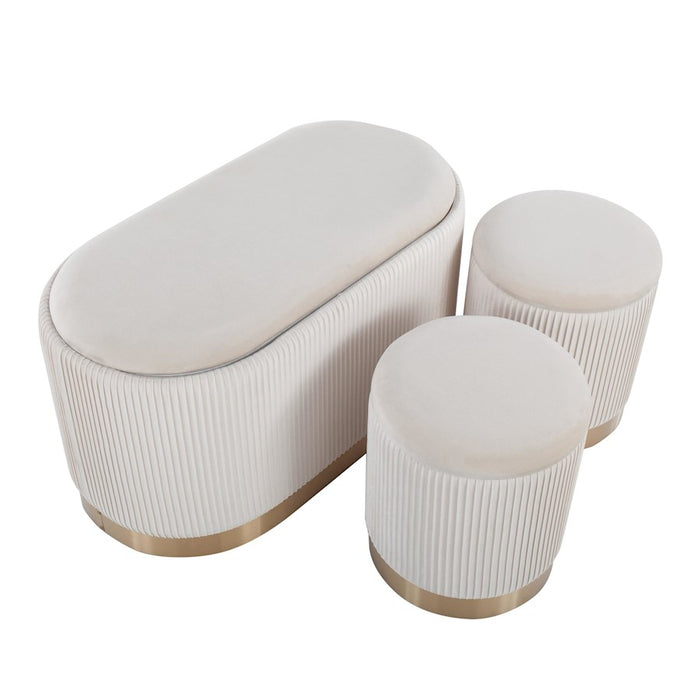 LumiSource Marla DLX Nesting Pleated Ottoman Set, Gold/Cream