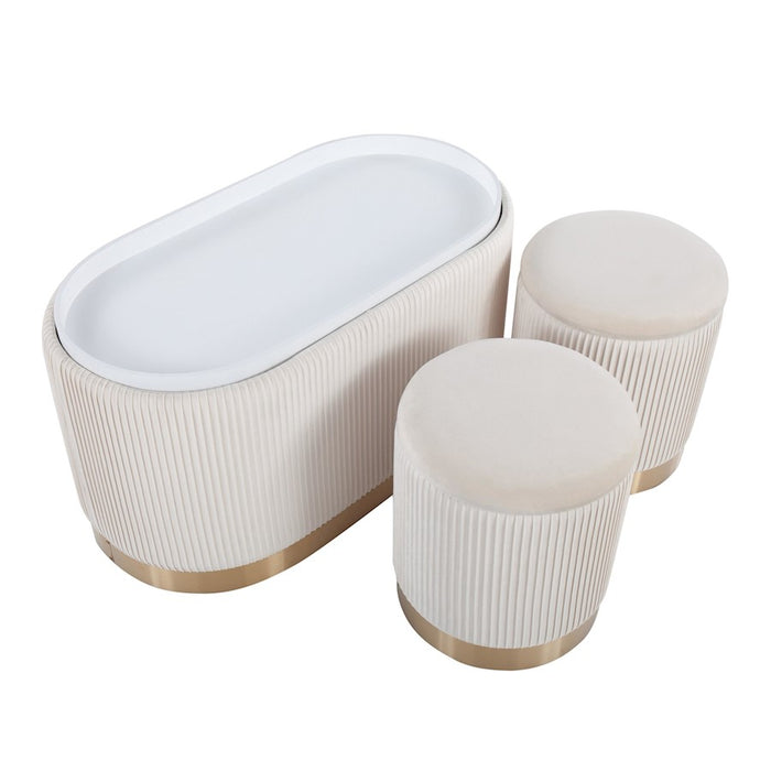 LumiSource Marla DLX Nesting Pleated Ottoman Set, Gold/Cream