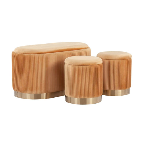 LumiSource Marla DLX Nesting Pleated Ottoman Set, Gold/Orange - OT-MARLADLXPLTVO
