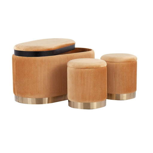 LumiSource Marla DLX Nesting Pleated Ottoman Set, Gold/Orange