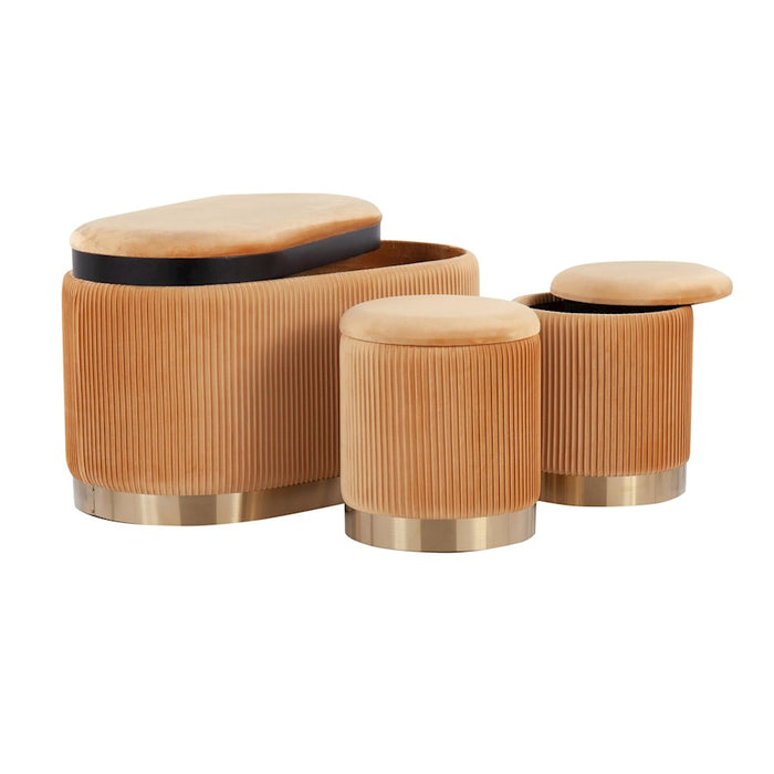 LumiSource Marla DLX Nesting Pleated Ottoman Set, Gold/Orange
