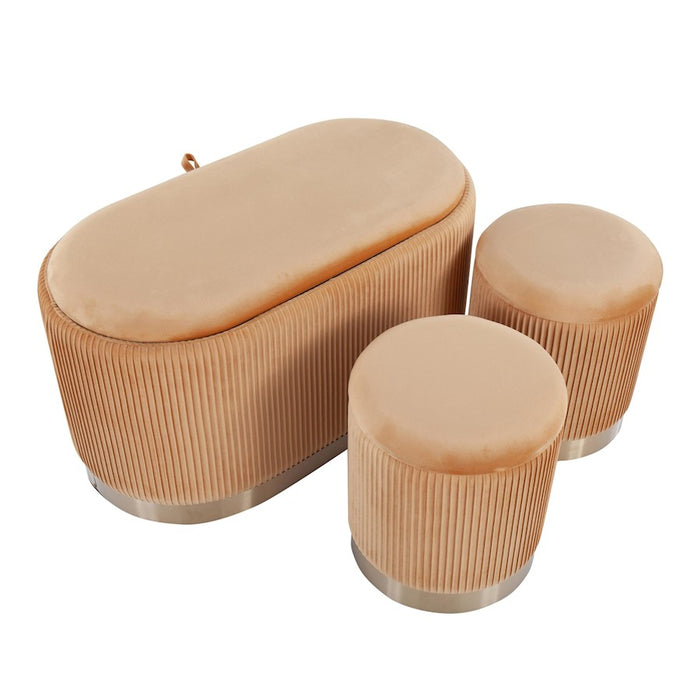 LumiSource Marla DLX Nesting Pleated Ottoman Set, Gold/Orange