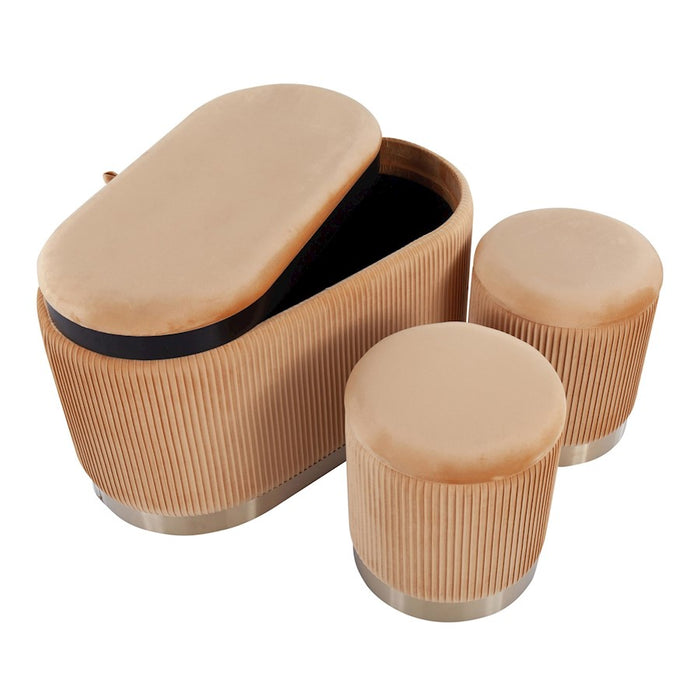 LumiSource Marla DLX Nesting Pleated Ottoman Set, Gold/Orange