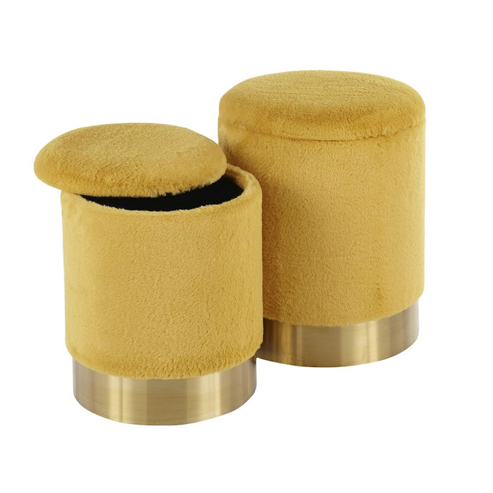 LumiSource Marla Nesting Ottoman Set in Yellow Plush Fabric