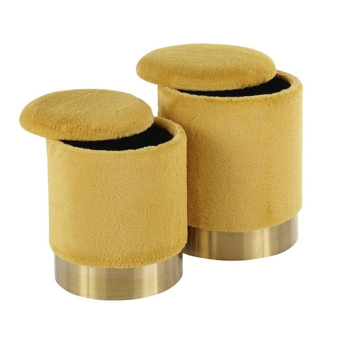 LumiSource Marla Nesting Ottoman Set in Yellow Plush Fabric