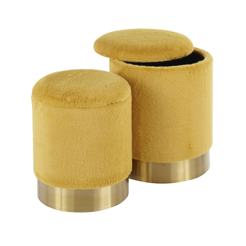 LumiSource Marla Nesting Ottoman Set in Yellow Plush Fabric
