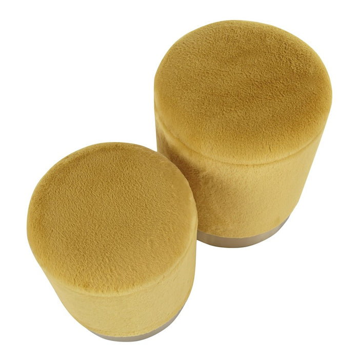 LumiSource Marla Nesting Ottoman Set in Yellow Plush Fabric