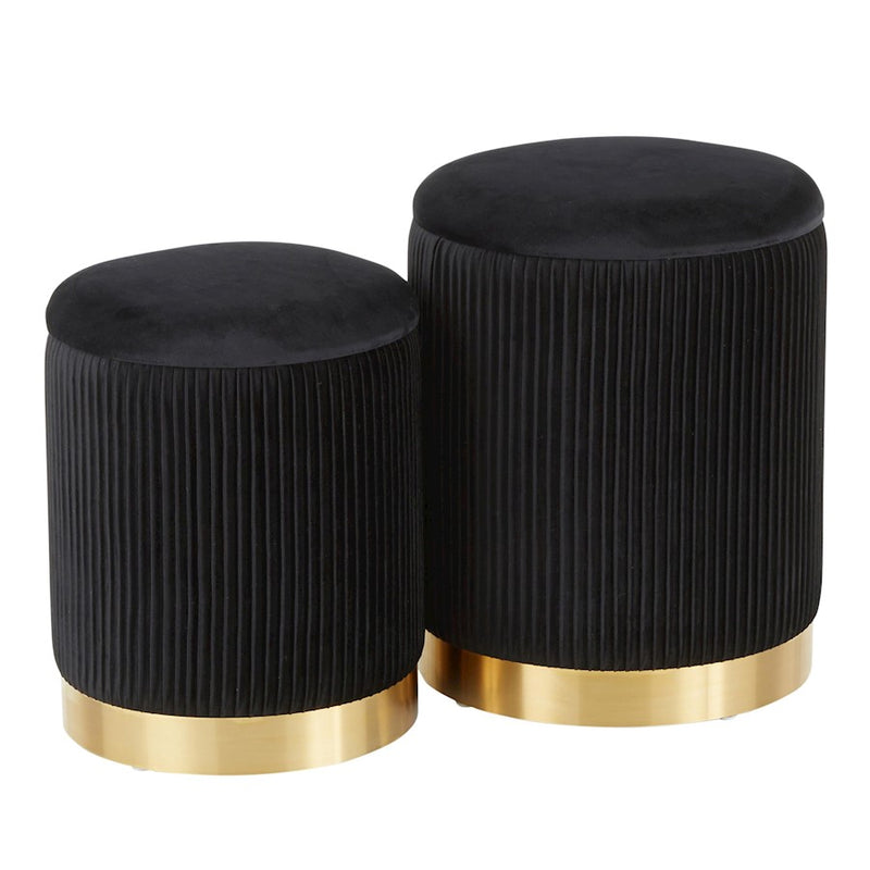 LumiSource Marla Pleated Nesting Ottoman Set | Gold Metal and Cream Velvet | Living Room & Bedroom Accent Seating | 12-14 in W | Model OT-MARLAPLTVCR