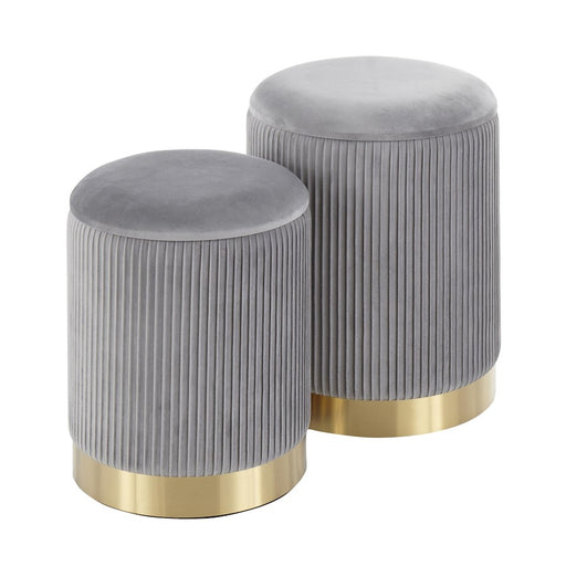 LumiSource Marla Nesting Pleated Ottoman Set, Gold/Grey Velvet - OT-MARLAPLTVGY