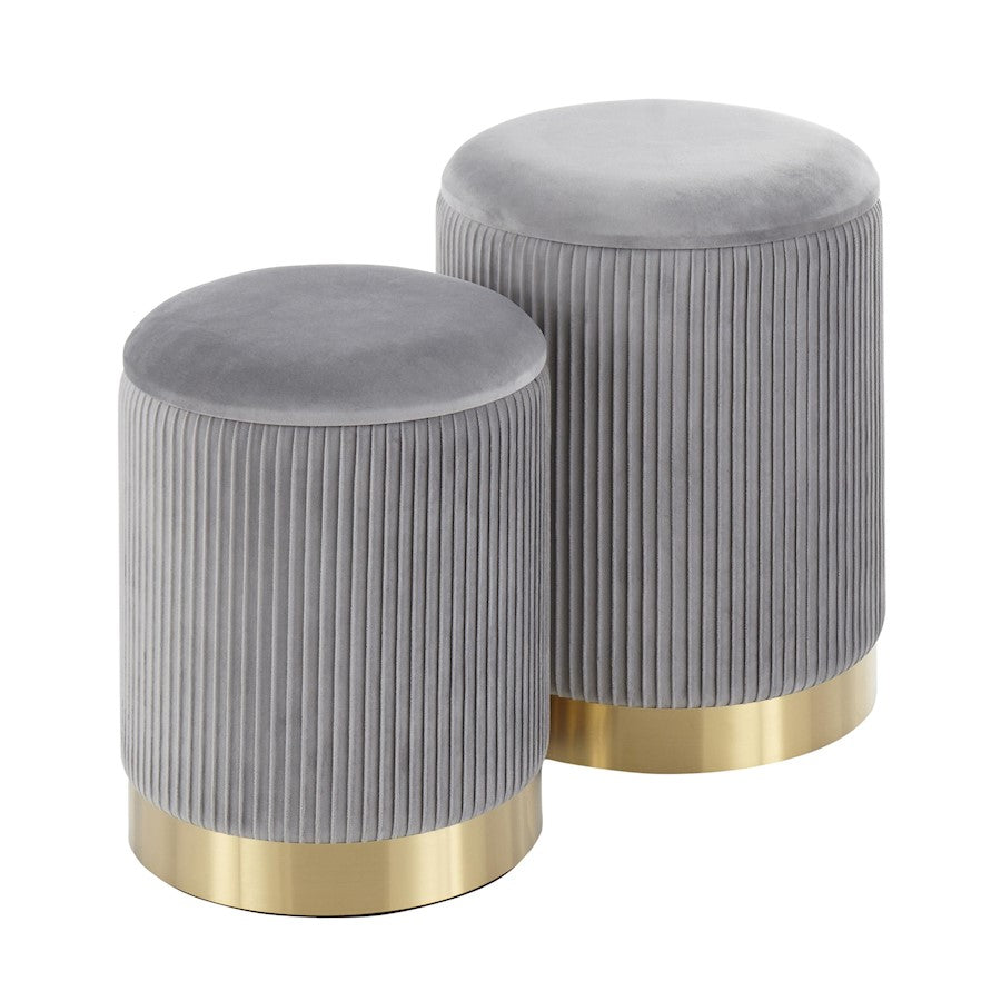 LumiSource Marla Nesting Pleated Ottoman Set, Gold/Grey Velvet - OT-MARLAPLTVGY