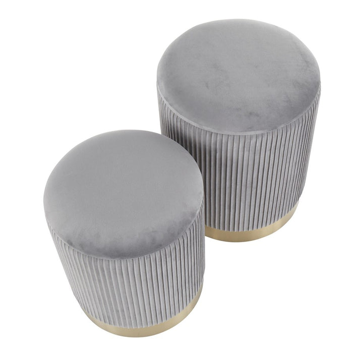 LumiSource Marla Nesting Pleated Ottoman Set, Gold/Grey Velvet
