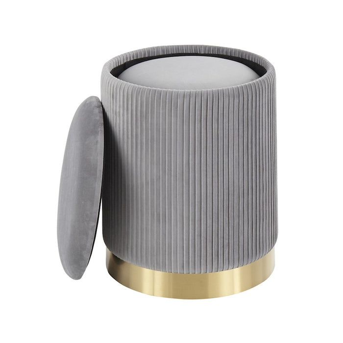 LumiSource Marla Nesting Pleated Ottoman Set, Gold/Grey Velvet