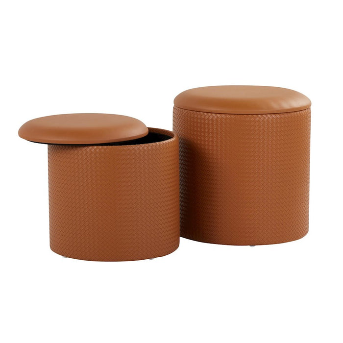 LumiSource Maverick Nesting Ottoman Set, Camel PU