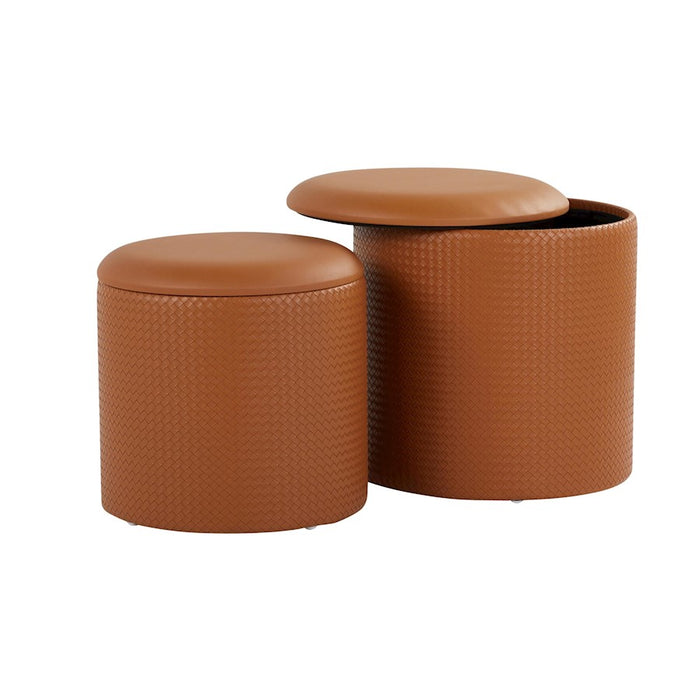 LumiSource Maverick Nesting Ottoman Set, Camel PU